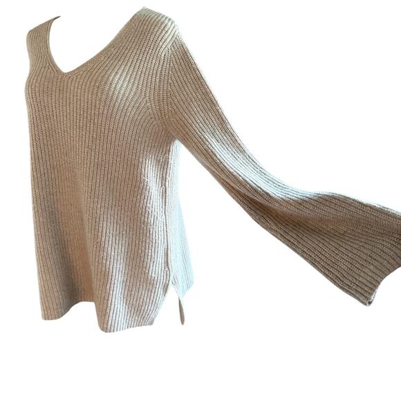 J Jill Beige Ribbed Knit Sweater Women Small V Neck Wool Blend Neutral Fall Chic - Picture 3 of 7